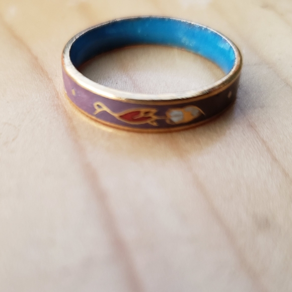 Vintage Purple Heron Cloisonne Ring - Picture 2 of 5